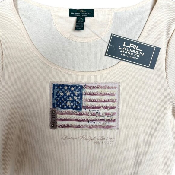 VINTAGE RALPH LAUREN AMERICAN FLAG PATRIOTIC DEADSTOCK BLOUSE TOP MEDIUM NWT - Picture 3 of 4
